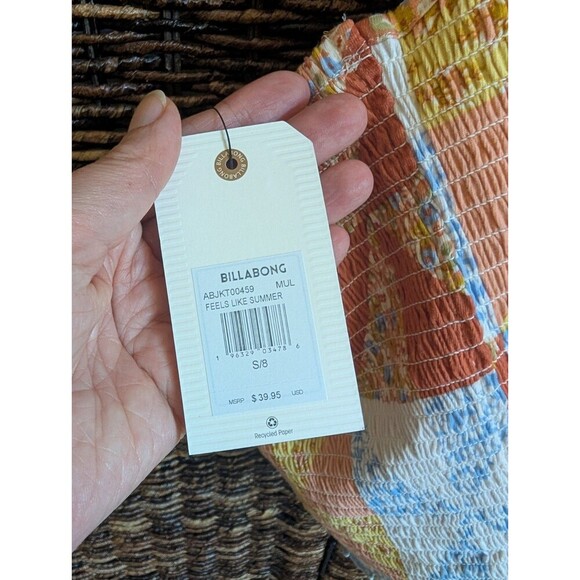 NWT Billabong Halter Smocked Patchwork Quilt Print Ruffle Women's Small Cottage - Picture 10 of 10